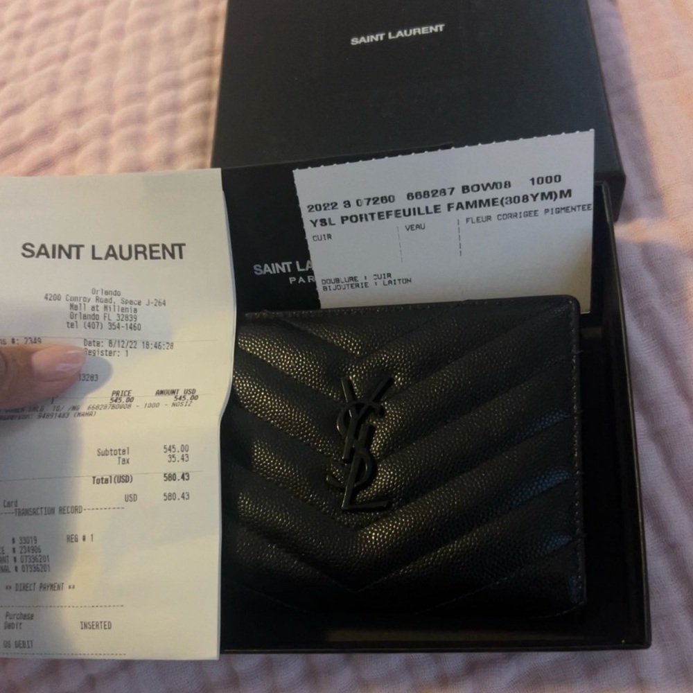 Saint Laurent Black Chevron Leather Wallet